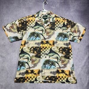 Outdoor Life Men's Marlin Beach Hawaiian Shirt Key West Map Print size Medium